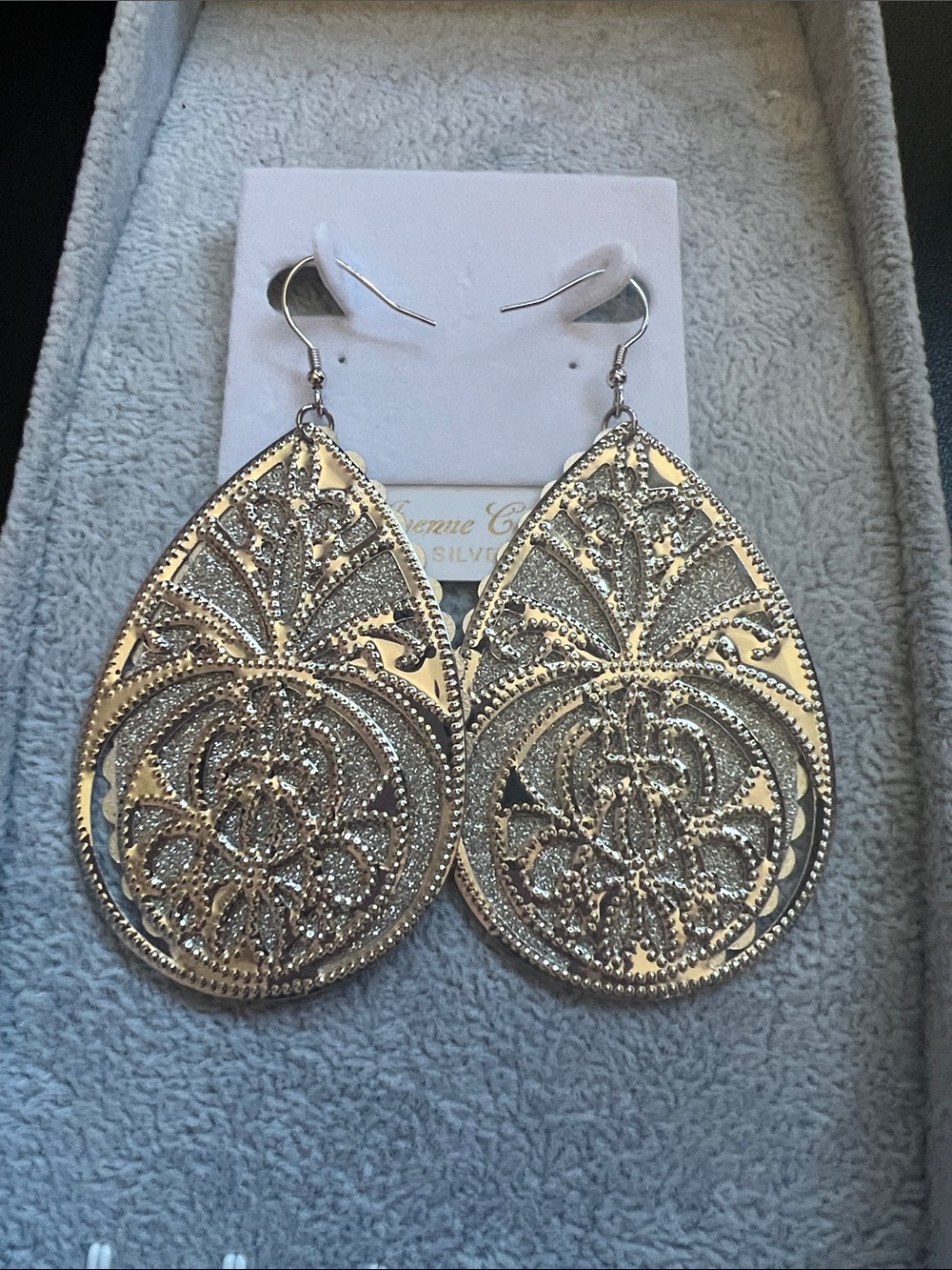 Intricate Silver Teardrop Filigree Dangle Earrings - Women Jewelry